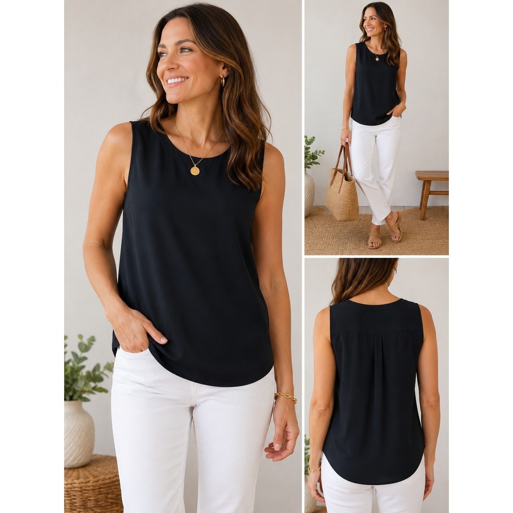 J.Crew Womens Black Sleeveless Crewneck Shell Top B7682 NWT Size L